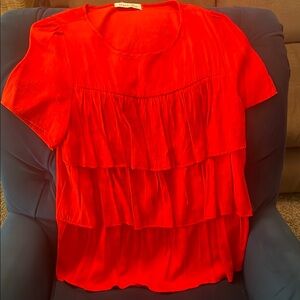 Red Short Sleeve Ruffled Tiered Blouse